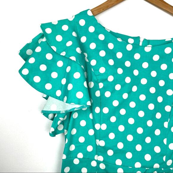 Mint Green Polka Dot Dress Ruffle Sleeves XXL - Picture 7 of 13